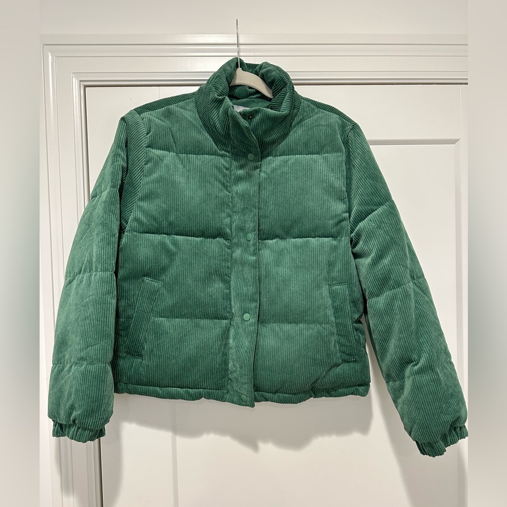 LOVE TREE Green Corduroy Puffer Coat
